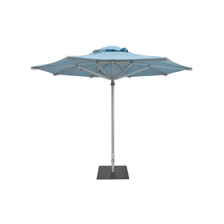 Pole: Aluminum Anodized | Canopy: Sunbrella, Mineral Blue