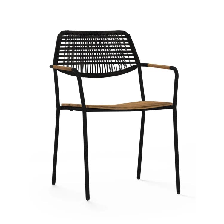 MAMAGREEN Meika Stacking Chair | Frame: SS 304 Black | Seat: Recycled Teak | Backrest: Wicker, Amazon