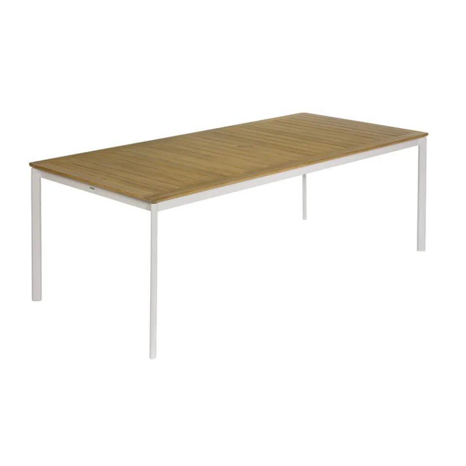 Barlow Tyrie Around 85" Dining Table | Arctic White Aluminum Frame | Teak Table Top