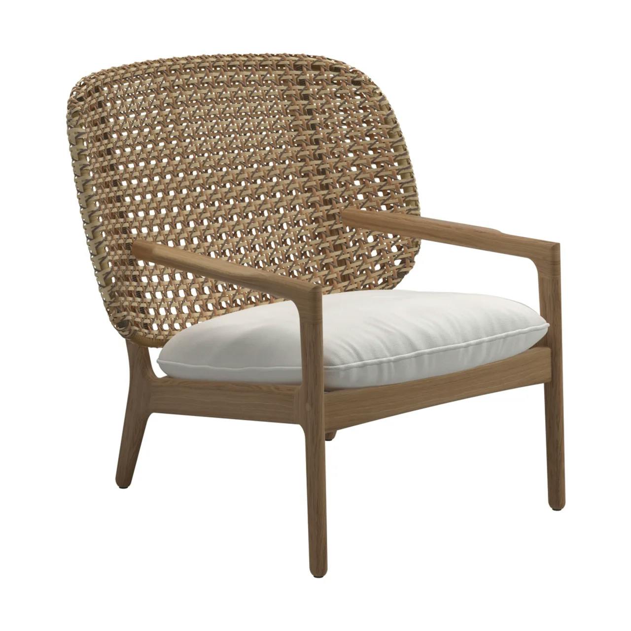 Kay Low Back Lounge Chair | Harvest Wicker Back Panel & Lopi Marble Seat Cushion Fabric