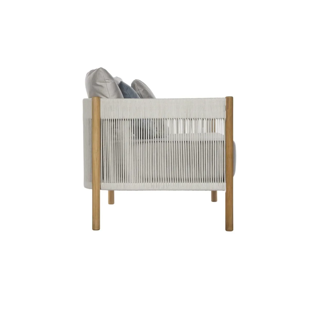 Barlow Tyrie Cocoon Teak Sofa | Frame: Powder-coated Aluminum with Olefin Cord, Chalk | Seat & Back Cushions: Sunbrella®, Lead Chine