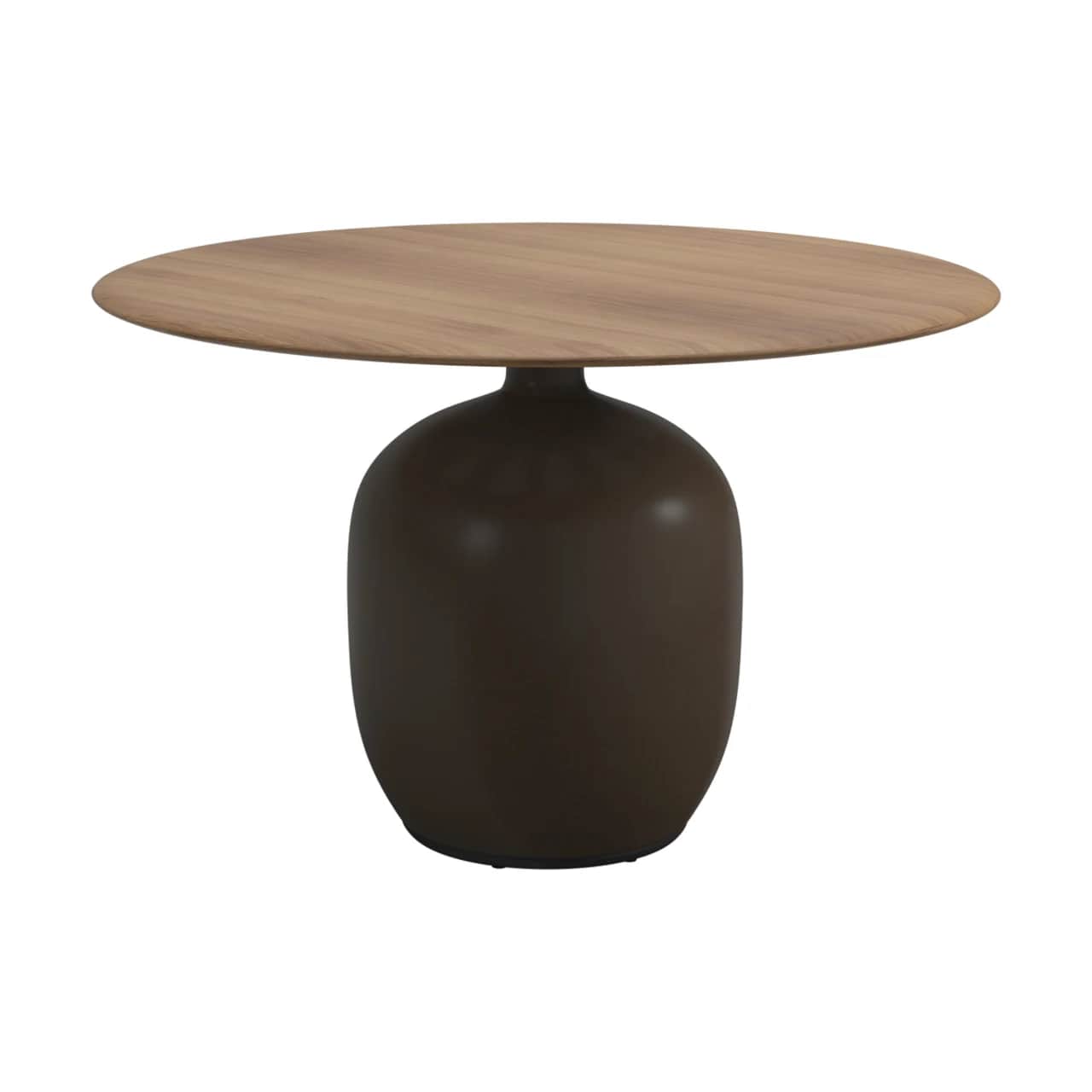 Gloster Kasha 47" Round Dining Table | Frame: Glazed Ceramic, Earth | Top: Natural Teak