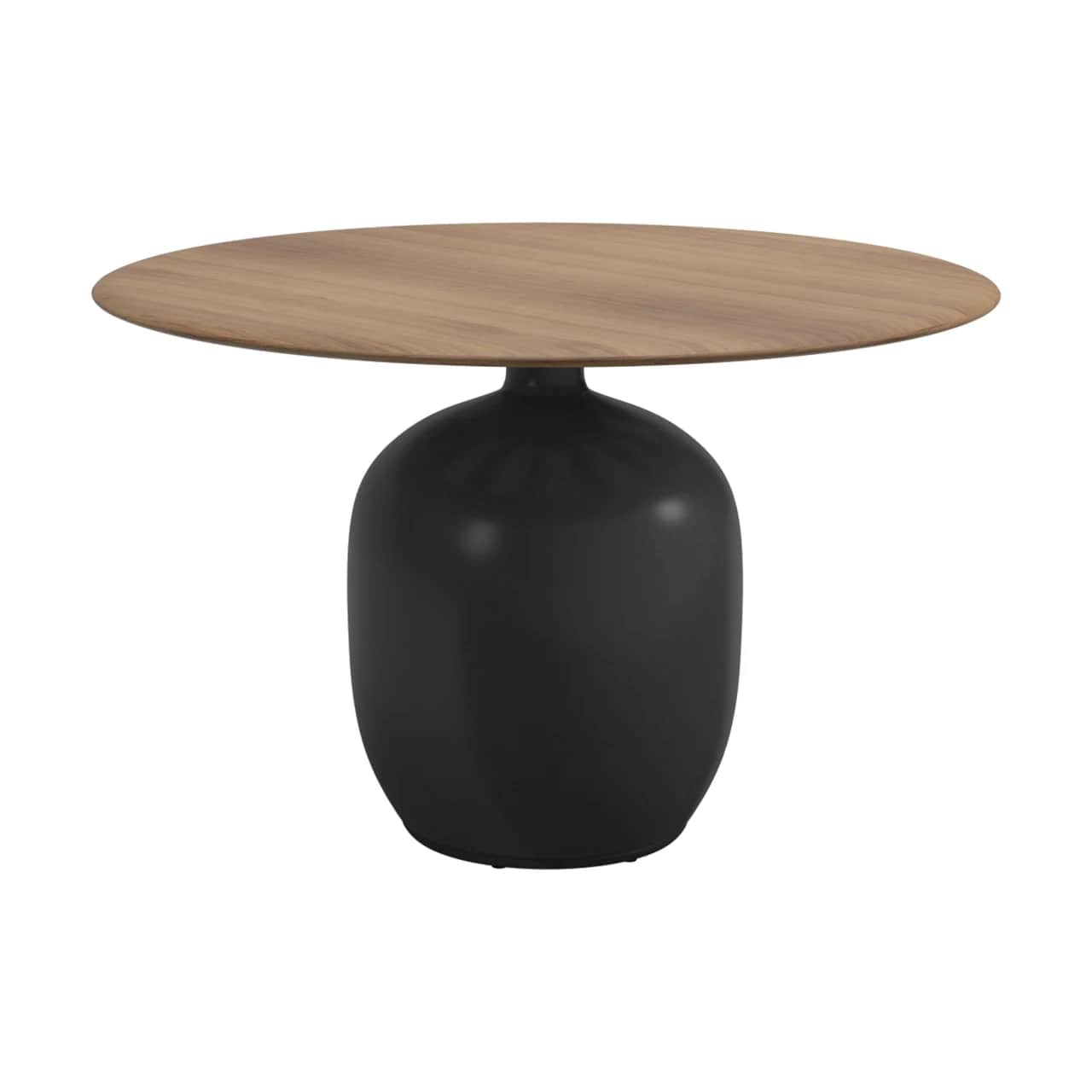 Gloster Kasha 47" Round Dining Table | Frame: Glazed Ceramic, Iron | Top: Natural Teak