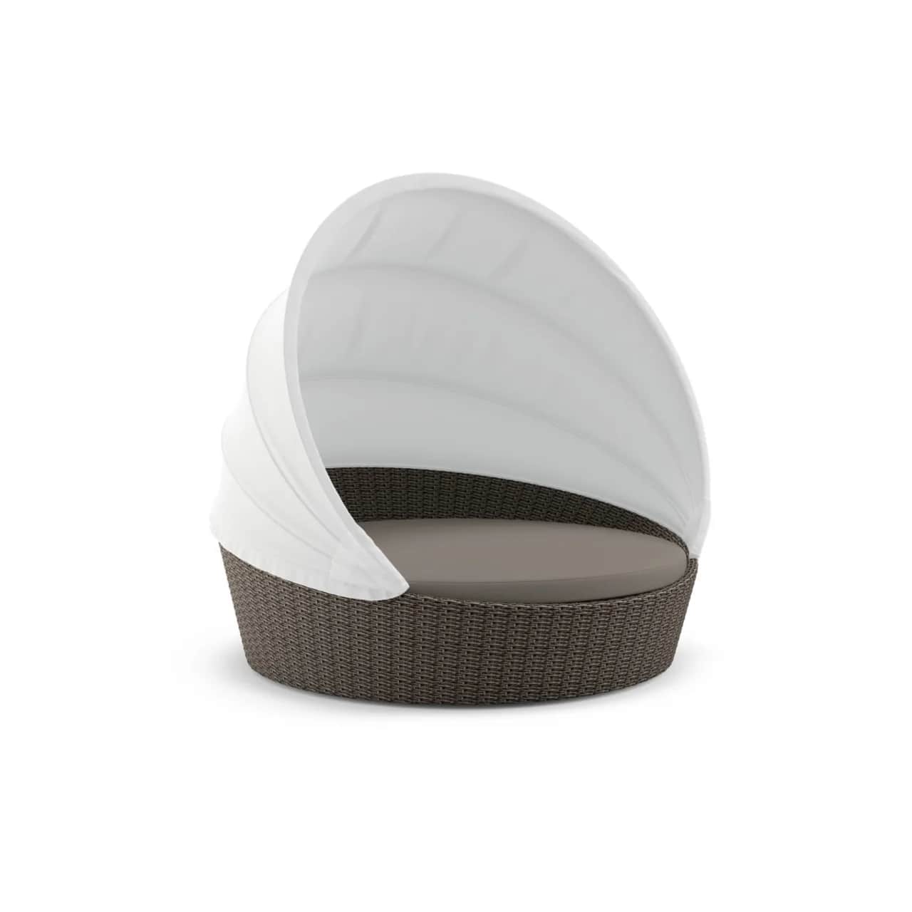 DEDON ORBIT Loveseat with Canopy | Frame: Powder-Coated Aluminum, Vulcano | Base: Woven Fiber, Vulcano | Canopy: Polyacrylic, White