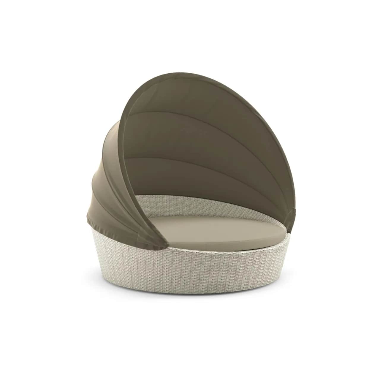 DEDON ORBIT Loveseat with Canopy | Frame: Powder-Coated Aluminum, Lipari | Base: Woven Fiber, Accona | Canopy: Polyacrylic, Taupe