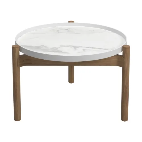 Gloster Sepal Side Table | Bianco Top | Teak Frame