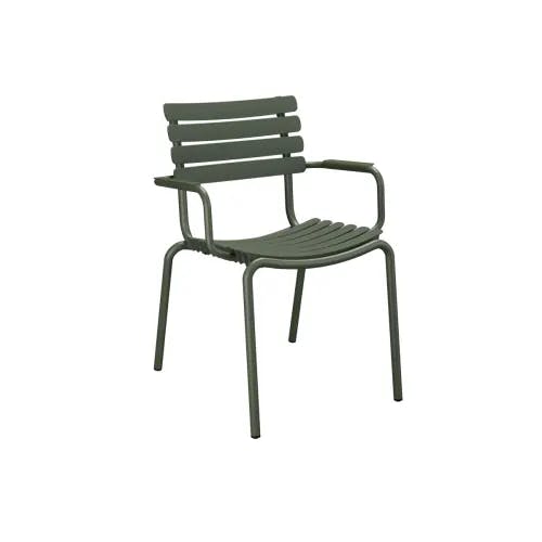 Houe ReCLIPS Dining Chair | Olive Green Lamellas with Monochrome Aluminum Armrests
