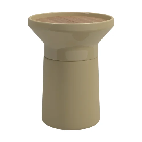 Gloster Coso Side Table | Frame: Ceramic, Sand Matte & Gloss | Top: Natural Teak