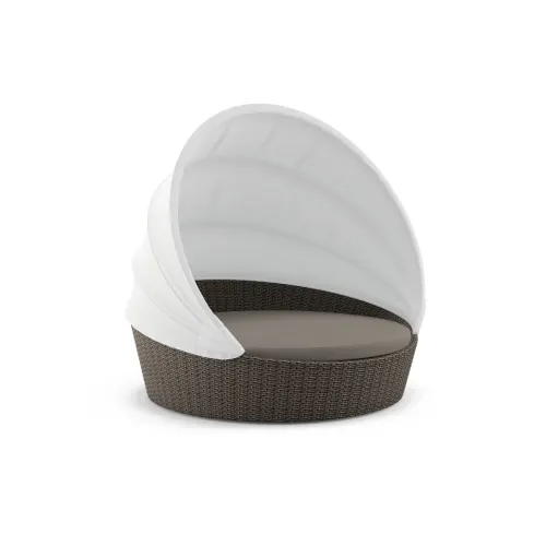 DEDON ORBIT Loveseat with Canopy | Frame: Powder-Coated Aluminum, Vulcano | Base: Woven Fiber, Vulcano | Canopy: Polyacrylic, White