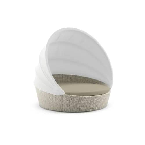DEDON ORBIT Loveseat with Canopy | Frame: Powder-Coated Aluminum, Lipari | Base: Woven Fiber, Accona | Canopy: Polyacrylic, White