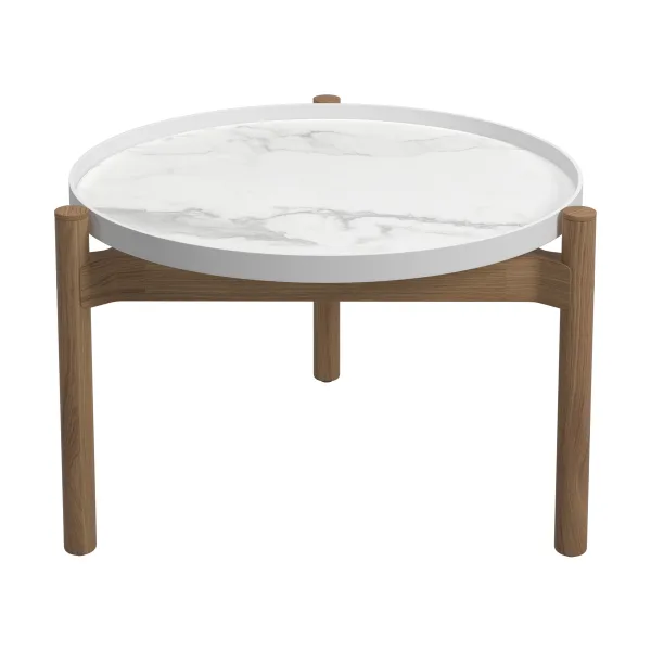 Gloster Sepal Side Table | Bianco Top | Teak Frame