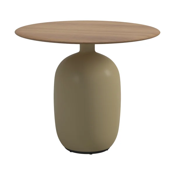 Gloster Kasha 35.5" Round Dining Table | Frame: Glazed Ceramic, Sand | Top: Natural Teak