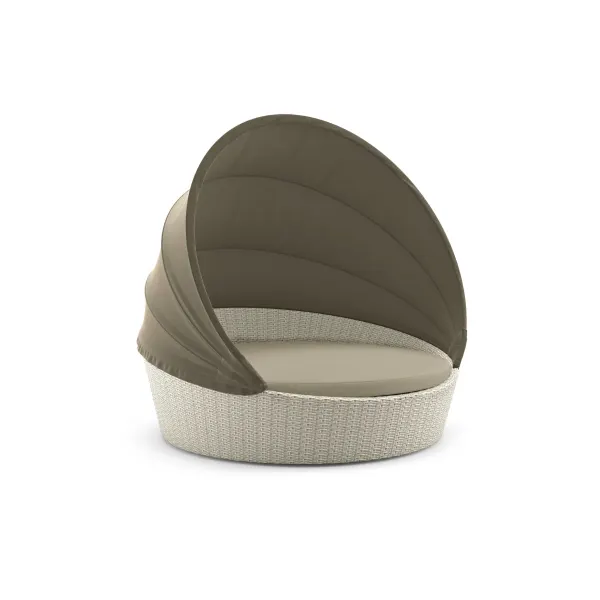 DEDON ORBIT Loveseat with Canopy | Frame: Powder-Coated Aluminum, Lipari | Base: Woven Fiber, Accona | Canopy: Polyacrylic, Taupe