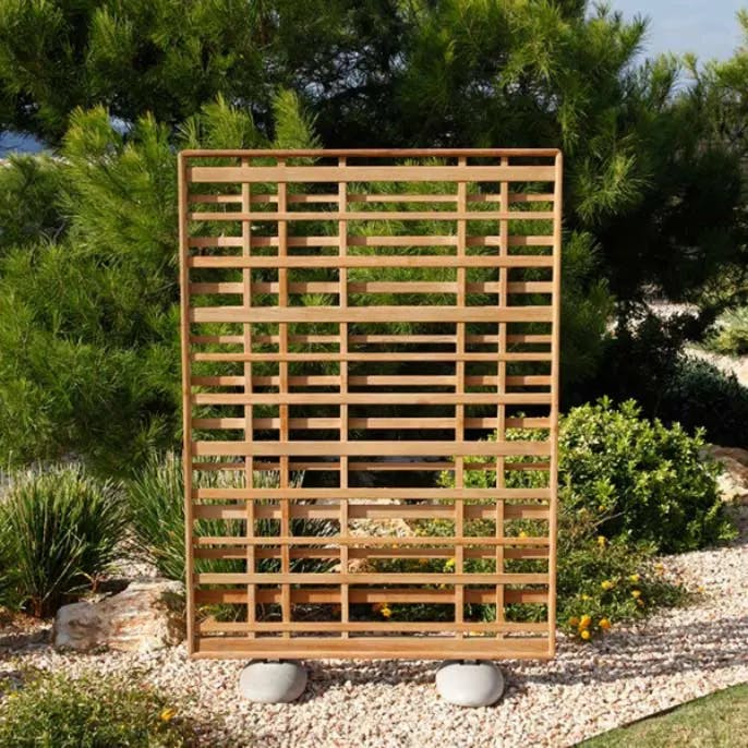 a piece of garden art: barlow tyrie's 48" wide woodland screen in weather-resistant, natural teak