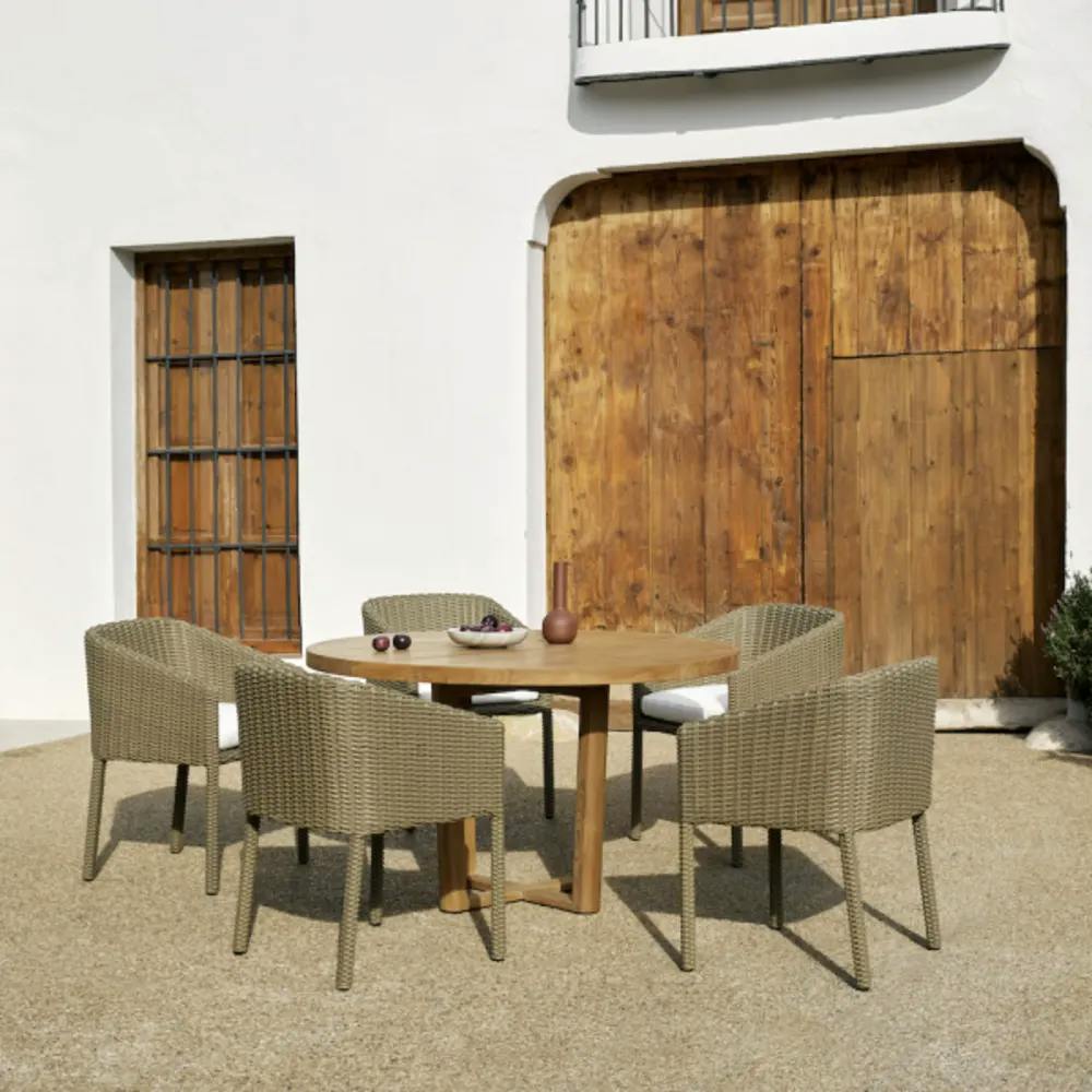 Teak Dining Table | Moss Brown Chairs